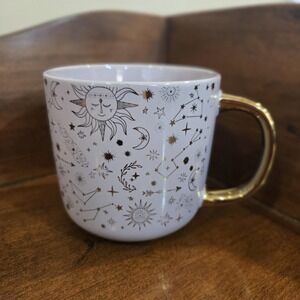 Thyme And Table Stoneware Coffee Mug Celestial Skies Lavender Gold Design 16 oz